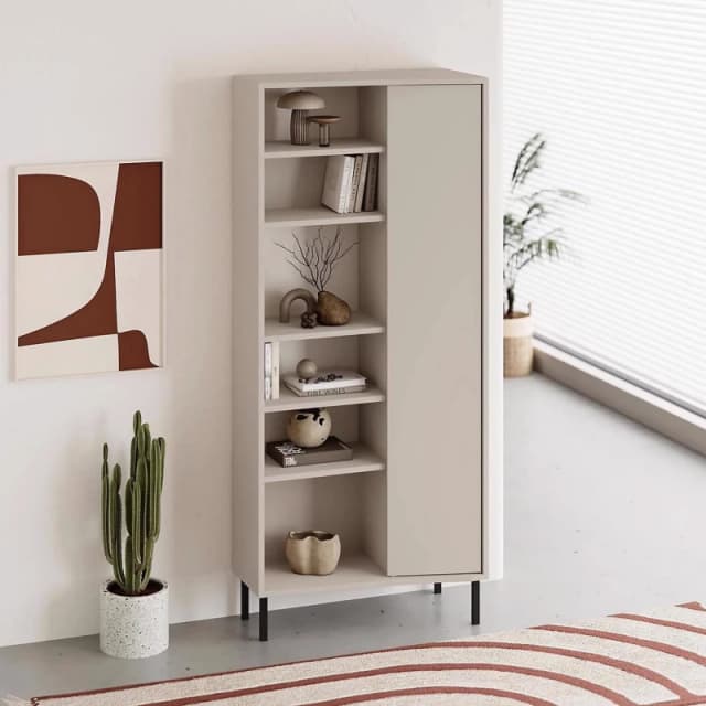 FWStyle FWStyle 5 Tier Sandstone Curved Bookshelf Storage Unit in Beige Beige One Size Unisex 5056413131546