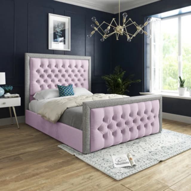 DS Living Cheltenham Glitter & Pink Velvet Upholstered Bed Frame Size: Single Pink Unisex Single