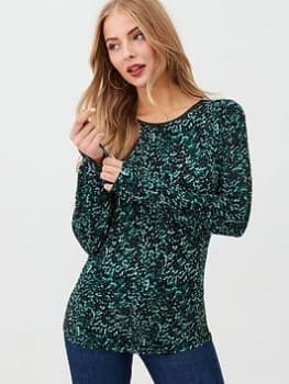 Oasis Brushed Leopard Pu Trim Boatneck - Green , Multi Green Size M Women