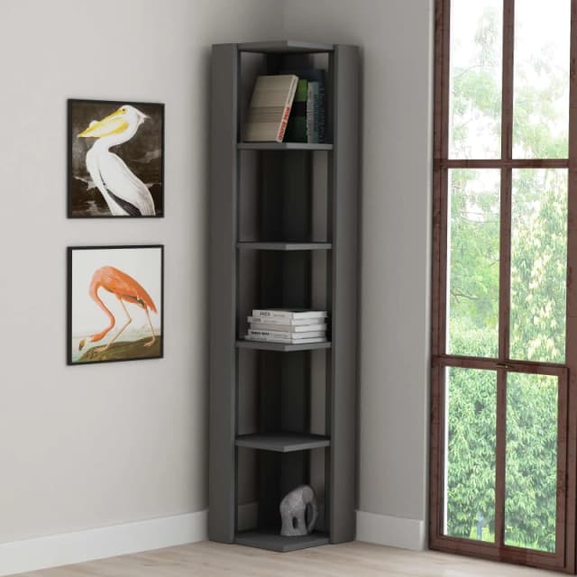 DECORTIE Decortie - Nati Modern Corner Corner Bookcase Display Unit Anthracite Grey Tall 161cm - Anthracite Grey M.KT.02.12396.5