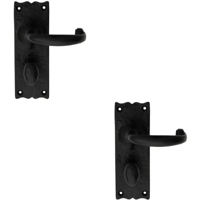 Loops 2x PAIR Forged Curved Handle on Bathroom Backplate 155 x 54mm Black Antique Black