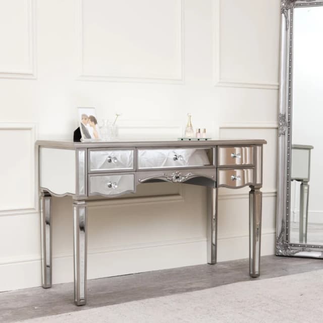 Melody Maison Large Mirrored Dressing Table - Tiffany Range Metallic Silver