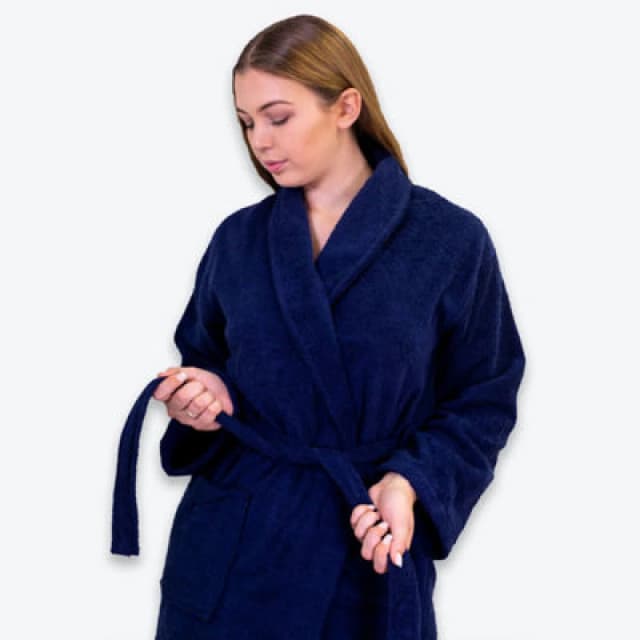 Allure Bath Fashions Hotel Luxury Unisex Towelling Bathrobe - Navy, S/m