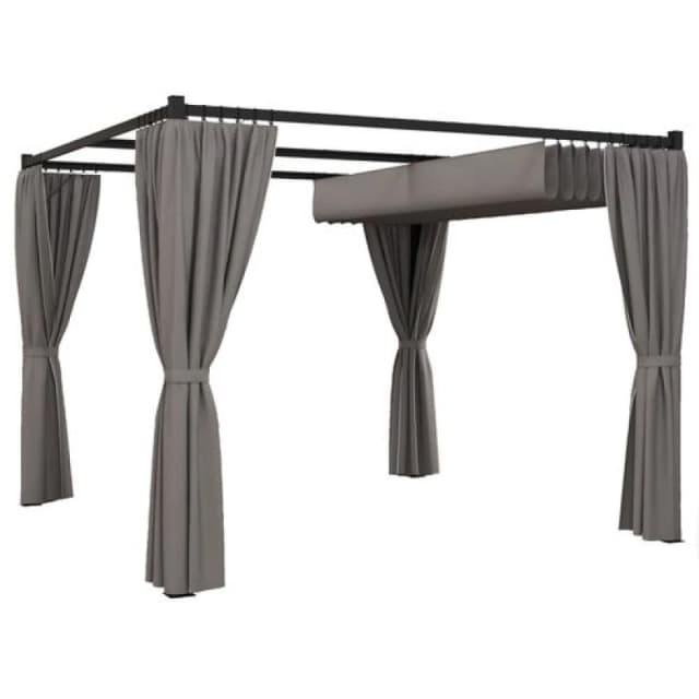 Outsunny 3x3m Retractable Pergola Canopy w/ Curtains - Grey 84C-441V00LG