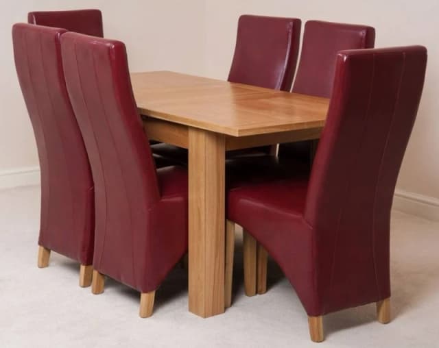 Thats Furniture Hampton 120-160cm Oak Extending Dining Table & 6 Lola Leather Chairs in Red Red Unisex