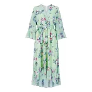 Yumi Green Floral Butterfly High Low Dress - Green