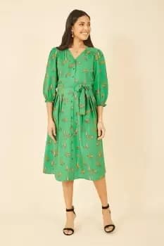Green Cheetah Print Midi Shirt Dress