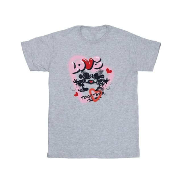 Disney Men Love Together Mickey & Minnie Mouse T-Shirt in Grey Size: Small Grey S Male 5063376316316
