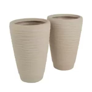 Charles Bentley Pair Of Tall Arizona Round Stone Planters (dia. 36Cm)