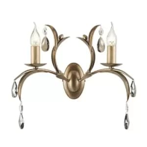 Twin Wall Light Lily Leaves Smoked Cut Glass Deoplets Bronze Patina LED E14 60W