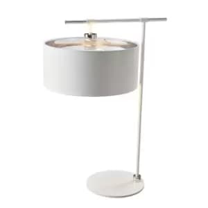 Table Lamp White Silver Metallic Lined Shade Highly Polished Nickel LED E27 60W