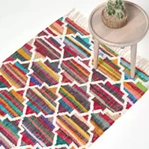 Amsterdam Handwoven Multi Coloured 100% Cotton Chindi Kilim Pattern Rug, 160 x 230cm - Multi Colour - Homescapes