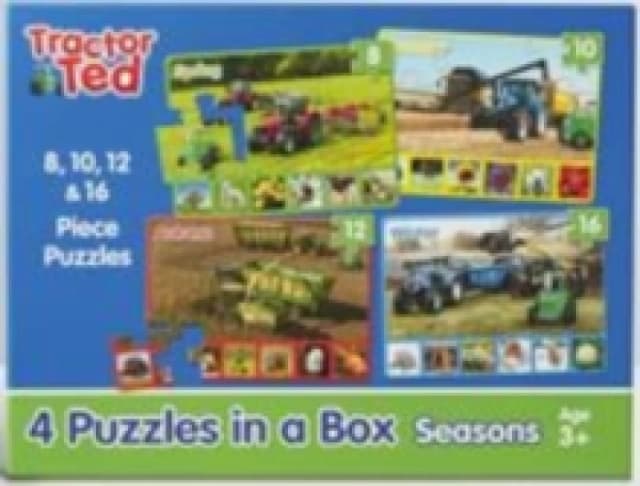 4 puzzles in a box - Tractor Ted : Four Seasons on the Farm Puzzles - Spring, Summer, Autumn and Winter - Perfect for Kids age 3+ Hardback