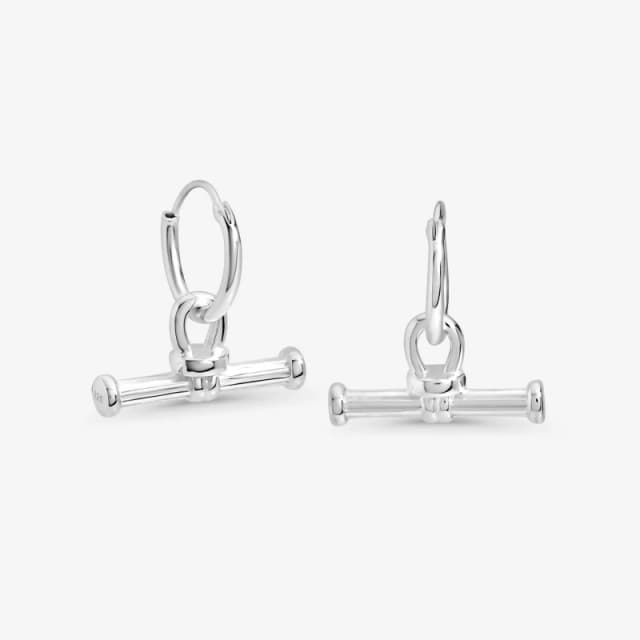 Simply Silver Sterling Silver 925 Textured T Bar Hoop Earrings Stud Earrings One Size Silver 73417011000