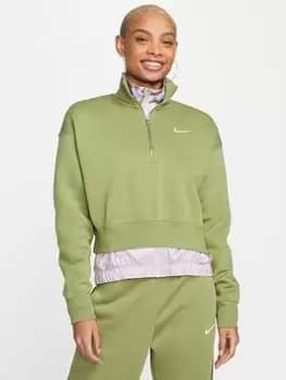Nike Phoenix Oversized 1/2-Zip Crop Sweatshirt, Green, Size L, Women