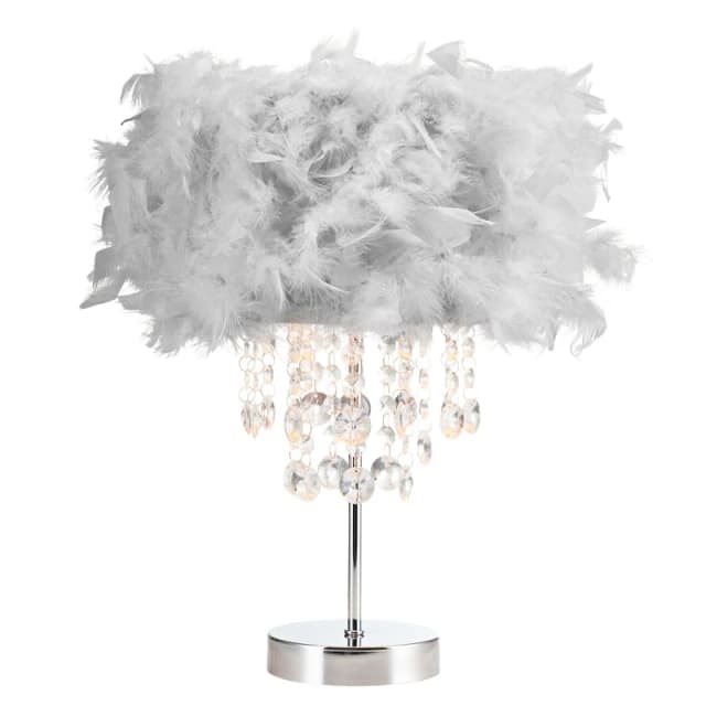 Happy Homewares Modern Chandelier Feather Table Lamp with Waterfall Acrylic Droplets in Grey Size: 17" Grey Unisex 17"