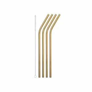 Haven Stainless Steel Drinking Straws With Cleaning Brush Pack Of 4, Gold