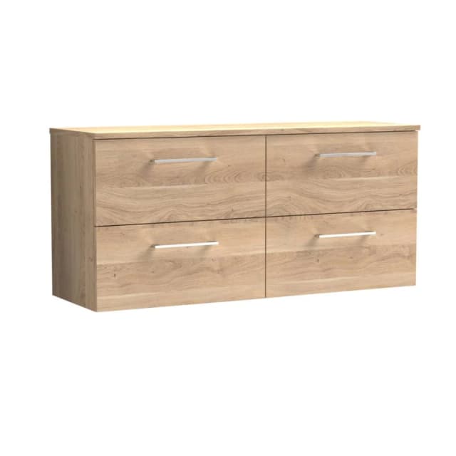 Balterley Level 1200mm Wall Hung 4 Drawer Vanity Unit & Worktop - Bleached Oak in Brown Brown Unisex