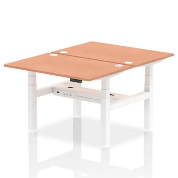 Air Air Back-to-Back 1200 x 800mm Height Adjustable 2 Person Bench Desk Beech Top with Cable Ports White Frame HASCP2P12800BCHW