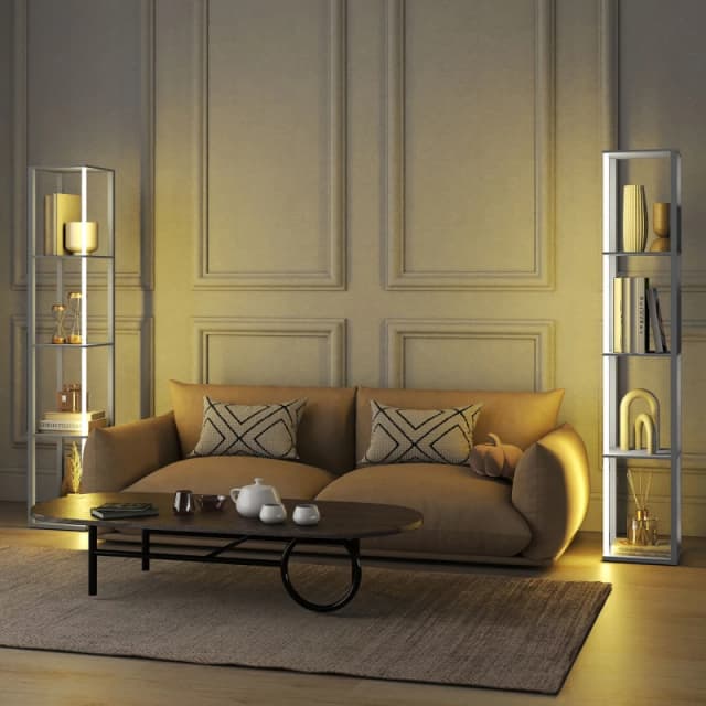 HOMCOM HOMCOM RGB LED Floor Lamp with Shelves and Remote Control for Bedroom, White White One Size Unisex 5063603271999