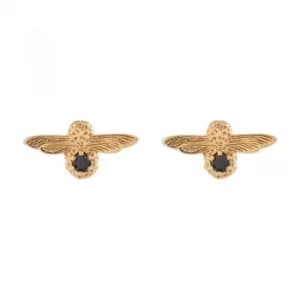 Ladies Olivia Burton Gold Plated Sterling Silver Black Onyx Bejewelled Bee Stud Earrings
