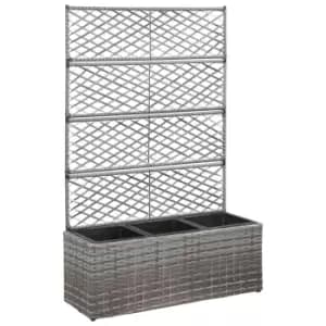 Vidaxl Trellis Raised Bed With 3 Pots 83x30x130cm Poly Rattan Grey