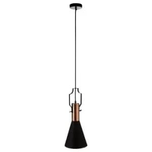 Premier Housewares Argo Small Pendant Lamp in Black/Brushed Copper