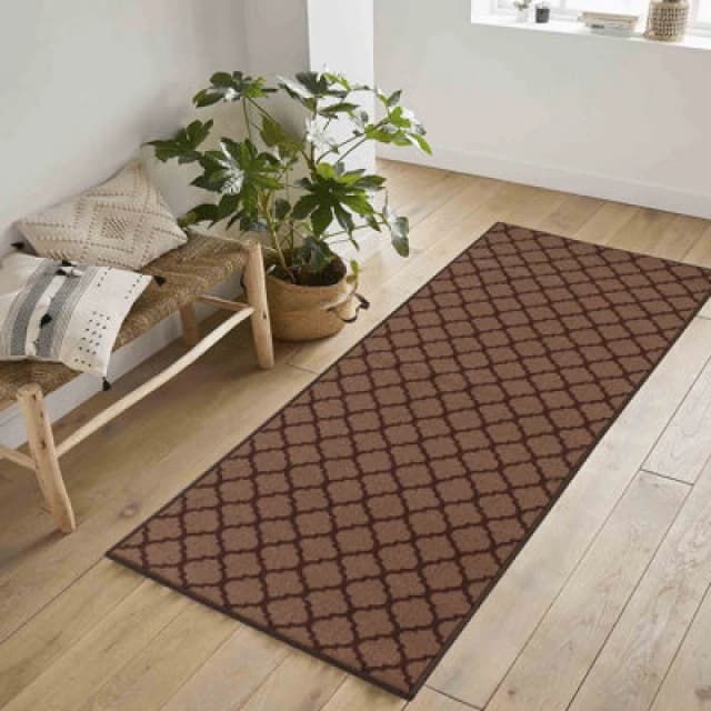 Machine Washable Trellis Design Anti Slip Doormats Beige 80X300 Cm