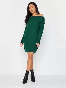 PixieGirl Petite Bardot Tunic Dress, Green, Size 12-14, Women