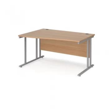 Maestro 25 left hand wave desk 1400mm wide silver cantilever leg