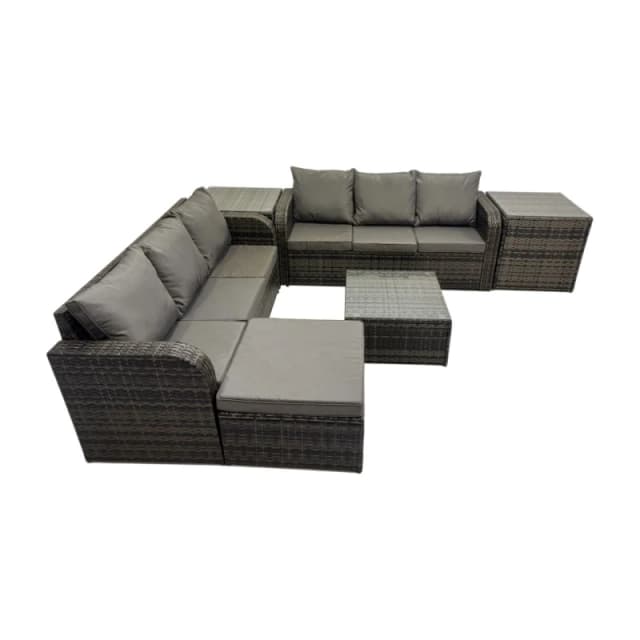 Fimous Rattan Garden Outdoor Furniture Set with Big Stool 2 Side Table in Dark Grey Dark Grey Unisex