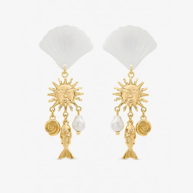 Mood Gold Plated Statement Shell Drop Earrings Gold female One Size