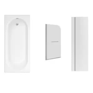 1700 x 750 Alton Single Ended Round Bath with Taurus Hinged 1450mm 6mm Chrome Bath Screen with Towel Rail and Front Pane