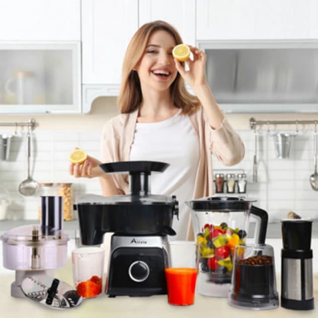 Alivio 7 In 1 Food Processor 1500Ml Mixing Tank, Multifunction 3-Speed Compact Food Processor 400W With 5 Heads
