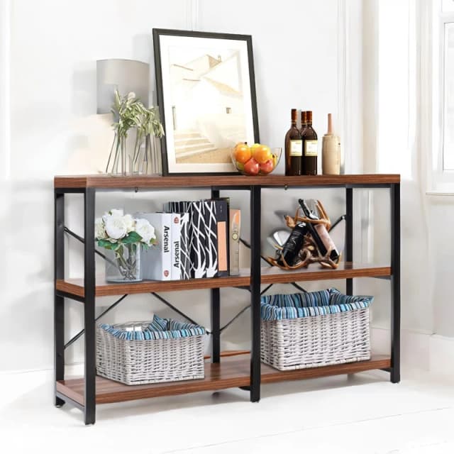 Rafaelo Mobilia Industrial 3 Tier Rustic Console Table With Metal Frame in Brown Brown Unisex