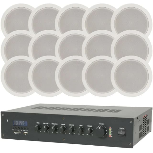 Loops Shop Restaurant Wireless Background Music Kit 120W Mixer Amp & 15x Speakers Multi unisex