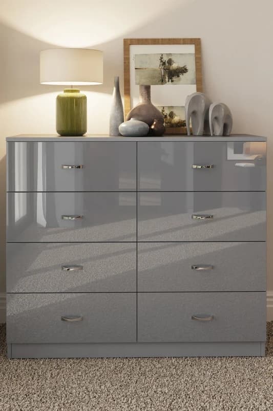 FWStyle FWStyle Large 8 Drawer High Gloss Chest Of Drawers in Grey Grey One Size Male 5056413121226
