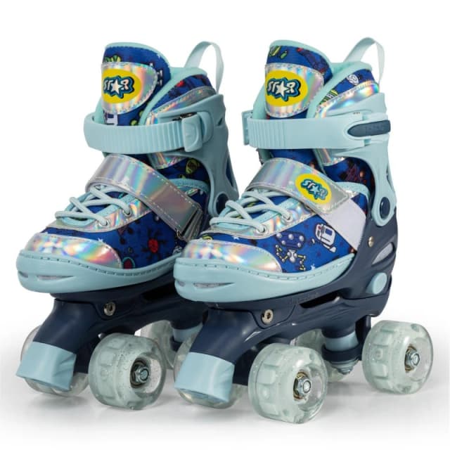 Star Adjustable Rollerskates for Kids with Light up Wheels Blue male C6-C9