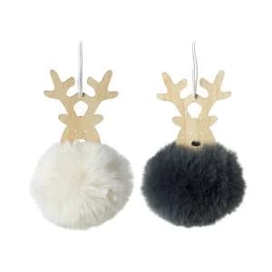 Wooden Reindeer Heads With Pompom Bodies (set of 2)