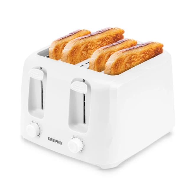 Geepas 4 Slice Toaster Family Size Bread Toaster 6 Variable Browning Control 1400W White