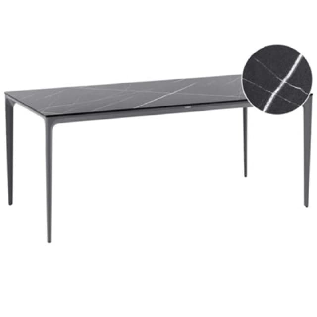 Beliani Garden Dining Table Sovareto 180 Cm 90 Cm Marble Effect Black Marble