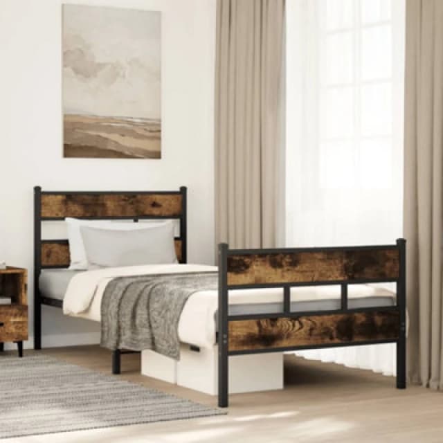 Vidaxl Metal Bed Frame Without Mattress Smoked Oak 75X190 Cm Small Single