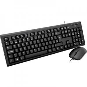 V7 Videoseven CKU200ES USB Keyboard and mouse set Splashproof Spanish, QWERTY Black