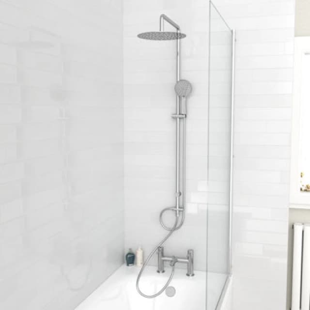 Nes Home Round Shower Mixer With Bath Filler Tap, Handset & Riser Rail Kit