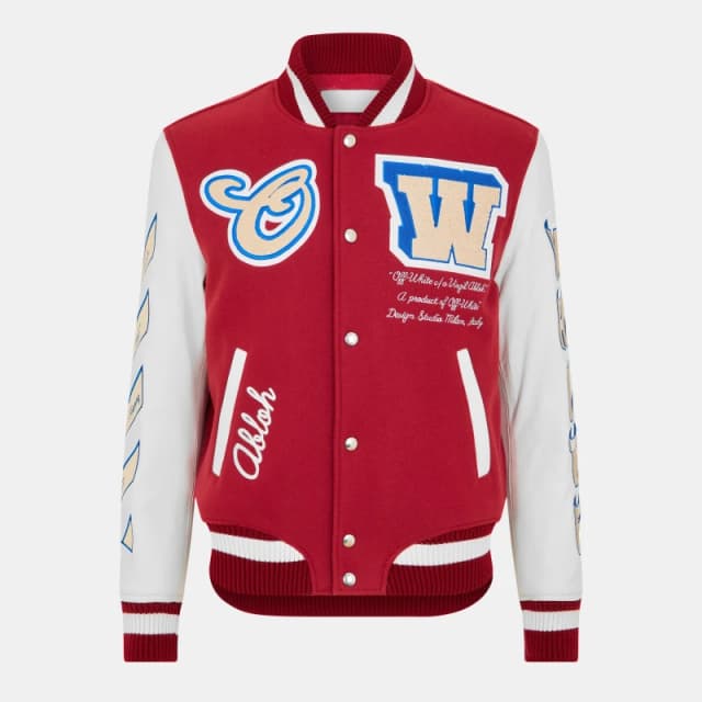 Off White Mens Athletic Heritage Contemporary Varsity Jacket Red/White male L