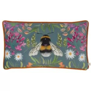 House of Bloom Zinnia Bee Rectangular Cushion Multicolour, Multicolour / 30 x 50cm / Polyester Filled