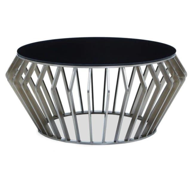 Orsina Elegant Black And Silver Round Coffee Table, Spacious Silver Finished Table, Modern Decorative Coffee Table