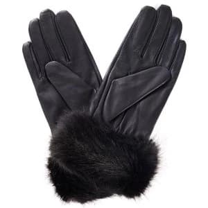 Barbour Womens Fur Trimmed Leather Gloves Black Large