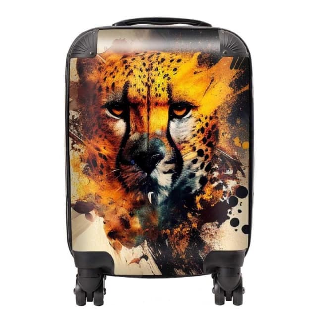 Warren Reed - Designer Cheetah Face Splashart Suitcase in Yellow Size: Large Yellow Unisex Large