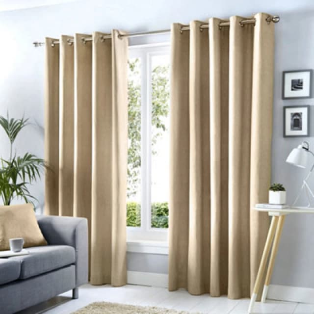 Fusion Cannes 100% Cotton Black Out Plain Dyed Natural Eyelet Curtains